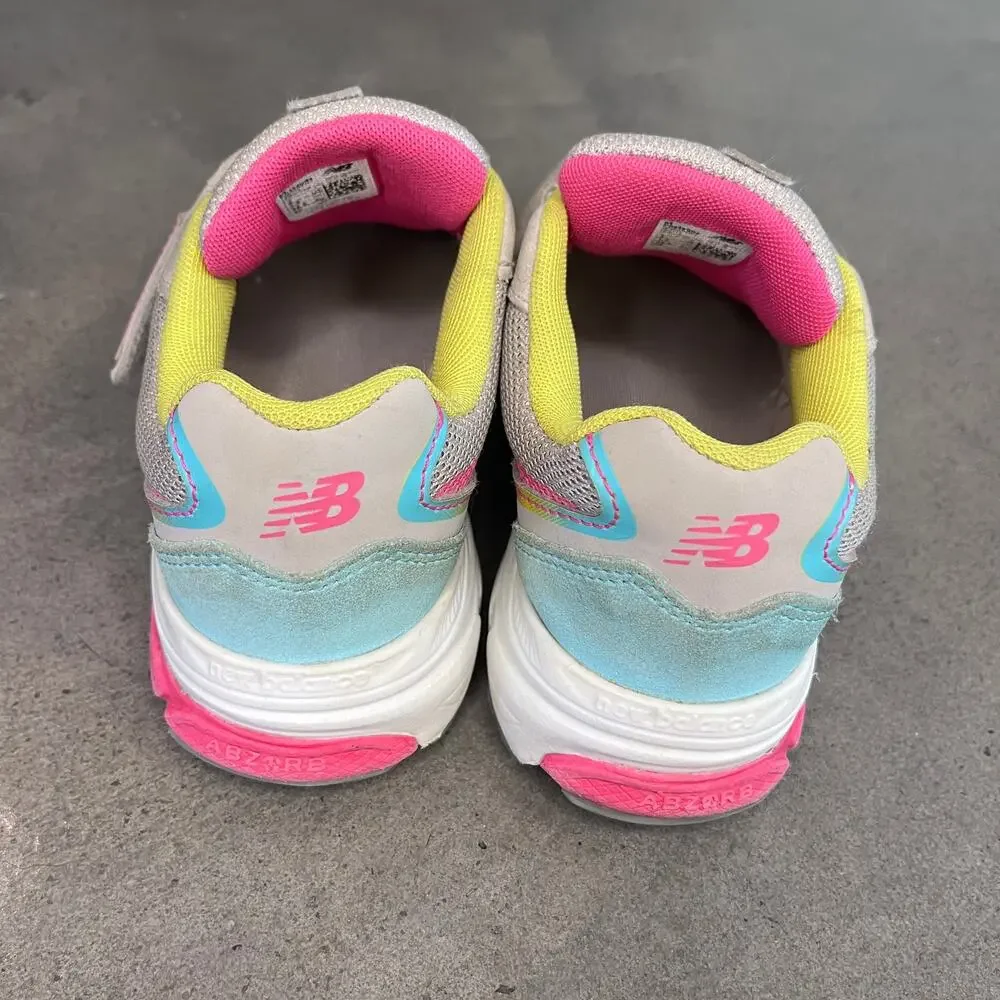 New Balance Gray pink yellow suede no lace sneakers Youth girls 2 athletic shoes